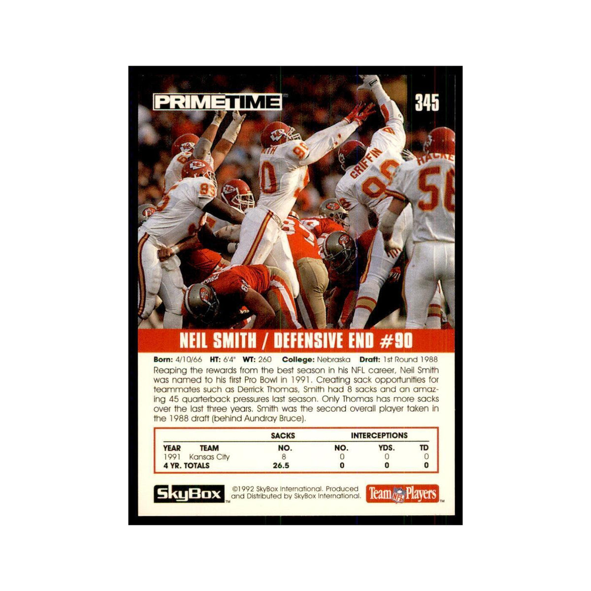 1992 SkyBox Primetime Neil Smith Chiefs #345