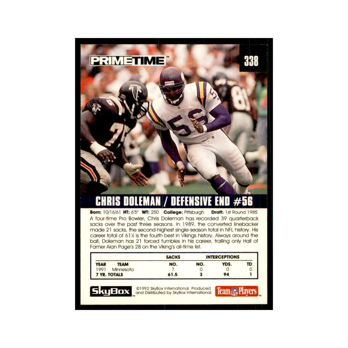 1992 SkyBox Primetime Chris Doleman Vikings #338