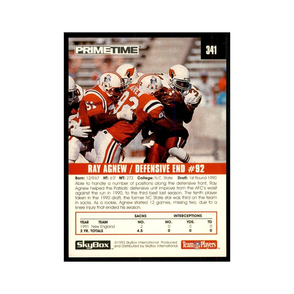 1992 SkyBox Primetime Ray Agnew Patriots #341