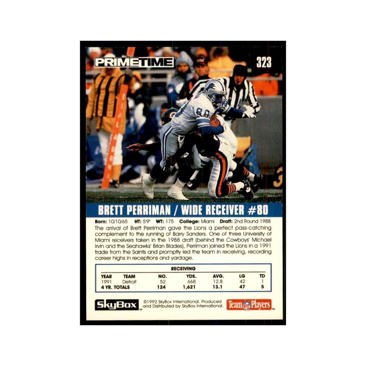 1992 SkyBox Primetime Brett Perriman Lions #323