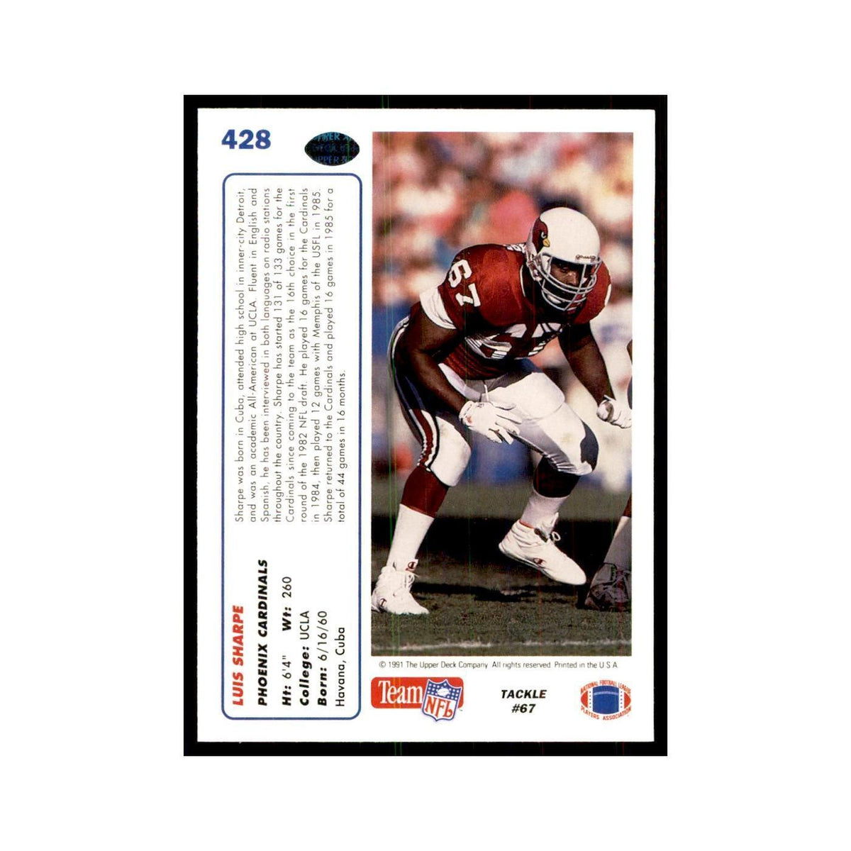 1991 Upper Deck Luis Sharpe Phoenix Cardinals #428