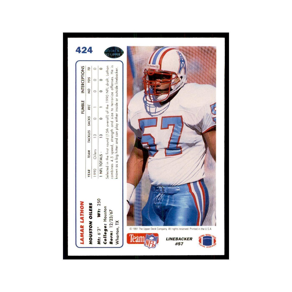 1991 Upper Deck Lamar Lathon Houston Oilers #424