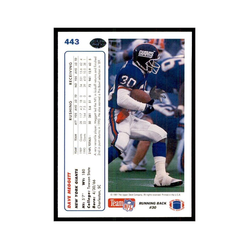 1991 Upper Deck Dave Meggett Giants #443