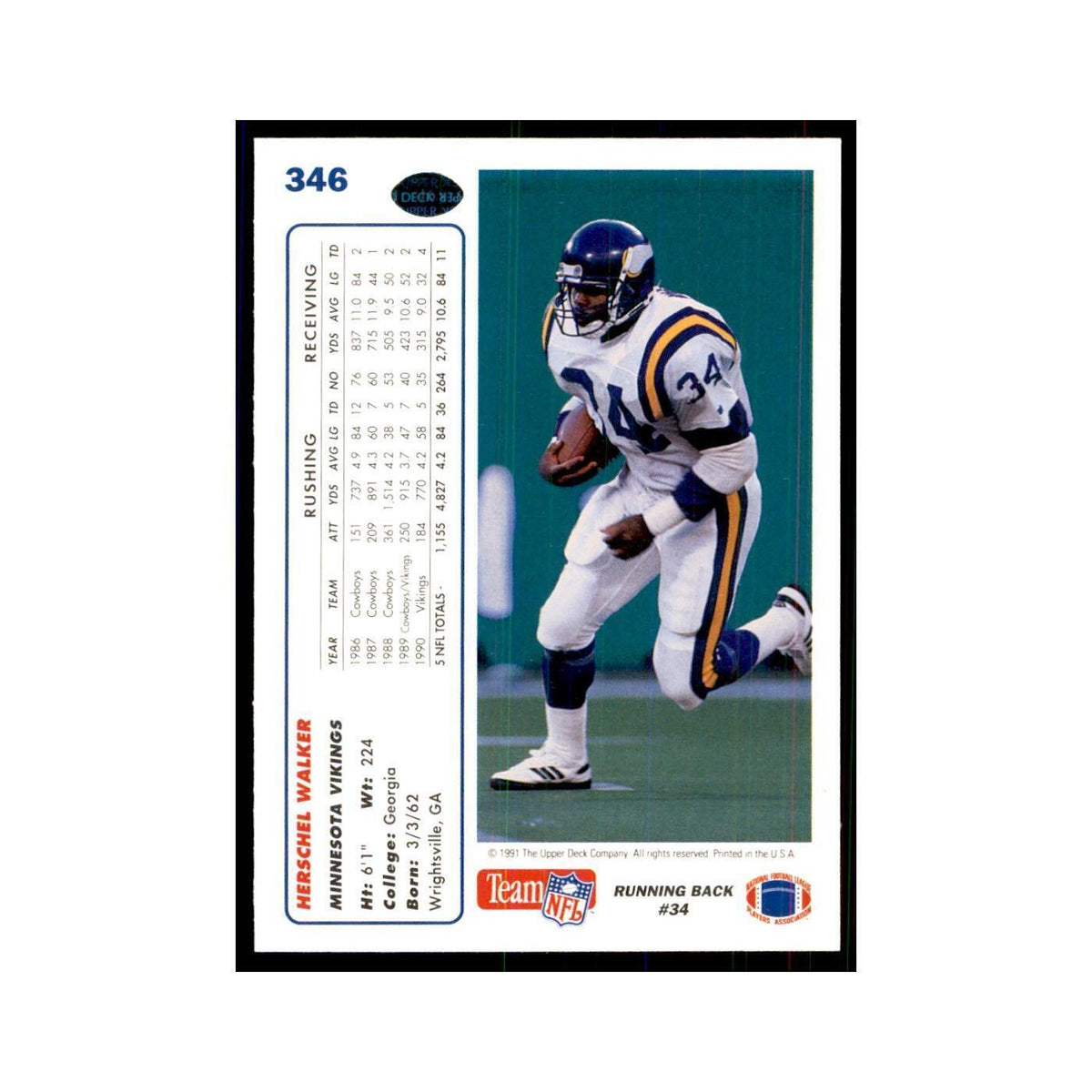 1991 Upper Deck Herschel Walker Vikings #346