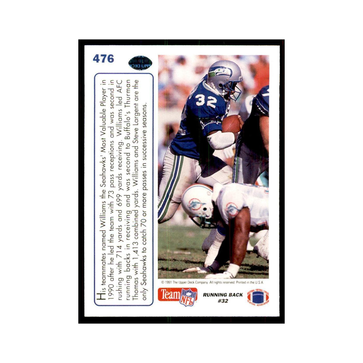 1991 Upper Deck John L. Williams Seahawks #476