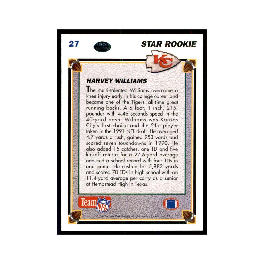 1991 Upper Deck Harvey Williams RC Chiefs #27