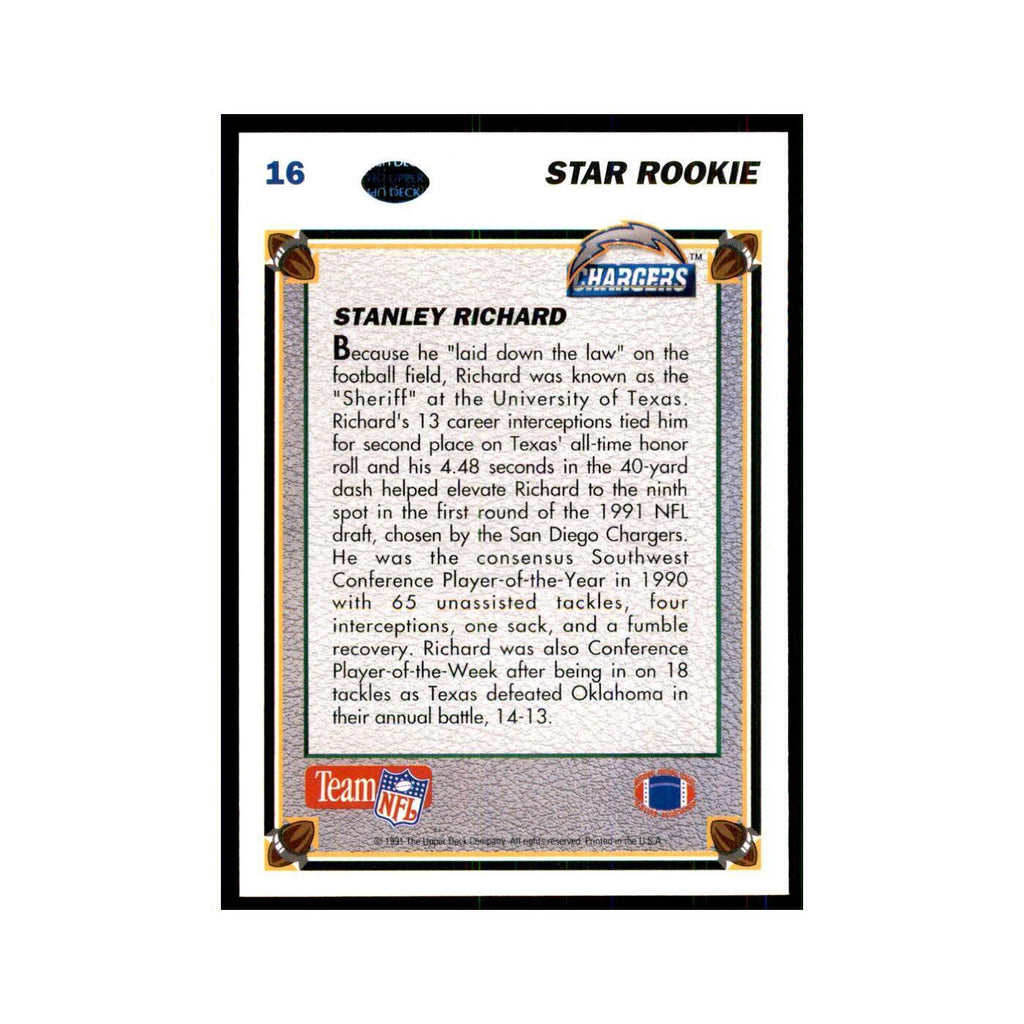 1991 Upper Deck Stanley Richard RC San Diego Chargers #16