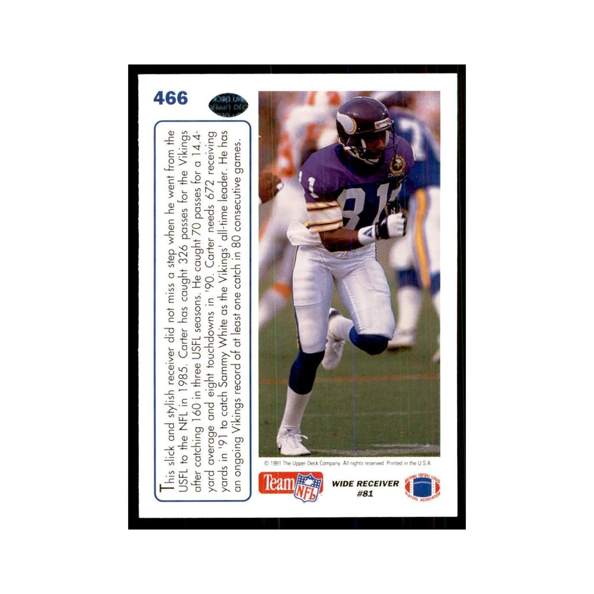 1991 Upper Deck Anthony Carter Vikings #466