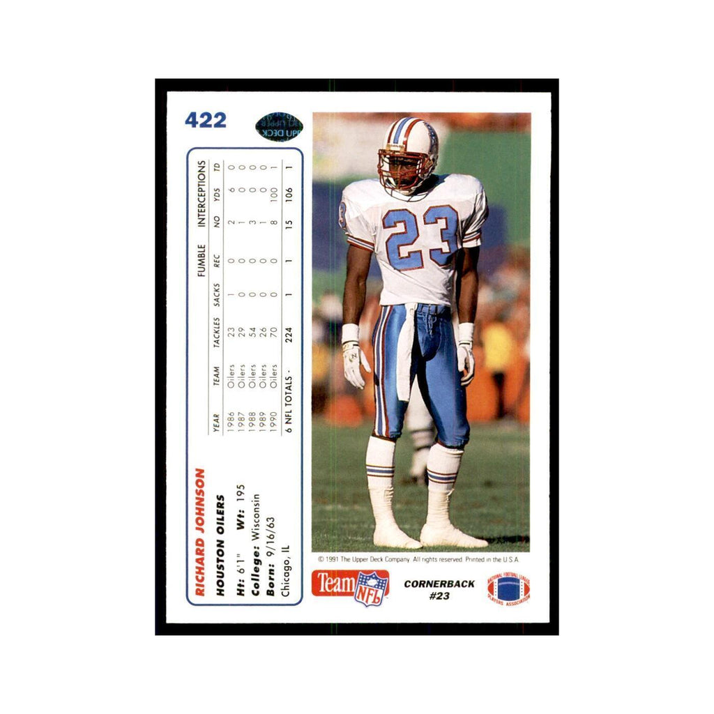 1991 Upper Deck Richard Johnson RC Houston Oilers #422