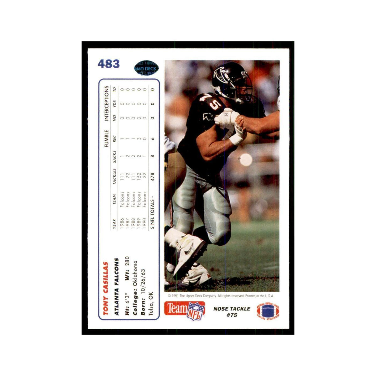 1991 Upper Deck Tony Casillas Falcons #483