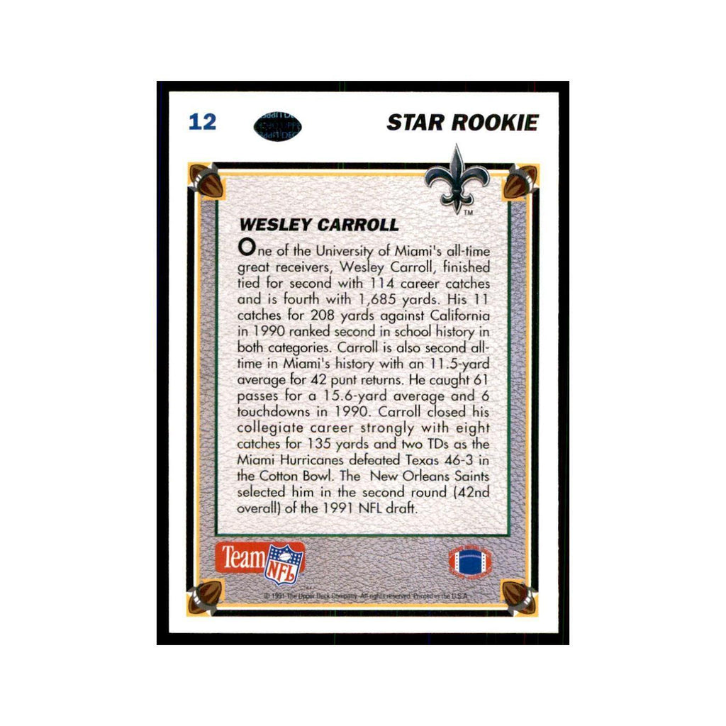 1991 Upper Deck Wesley Carroll RC Saints #12