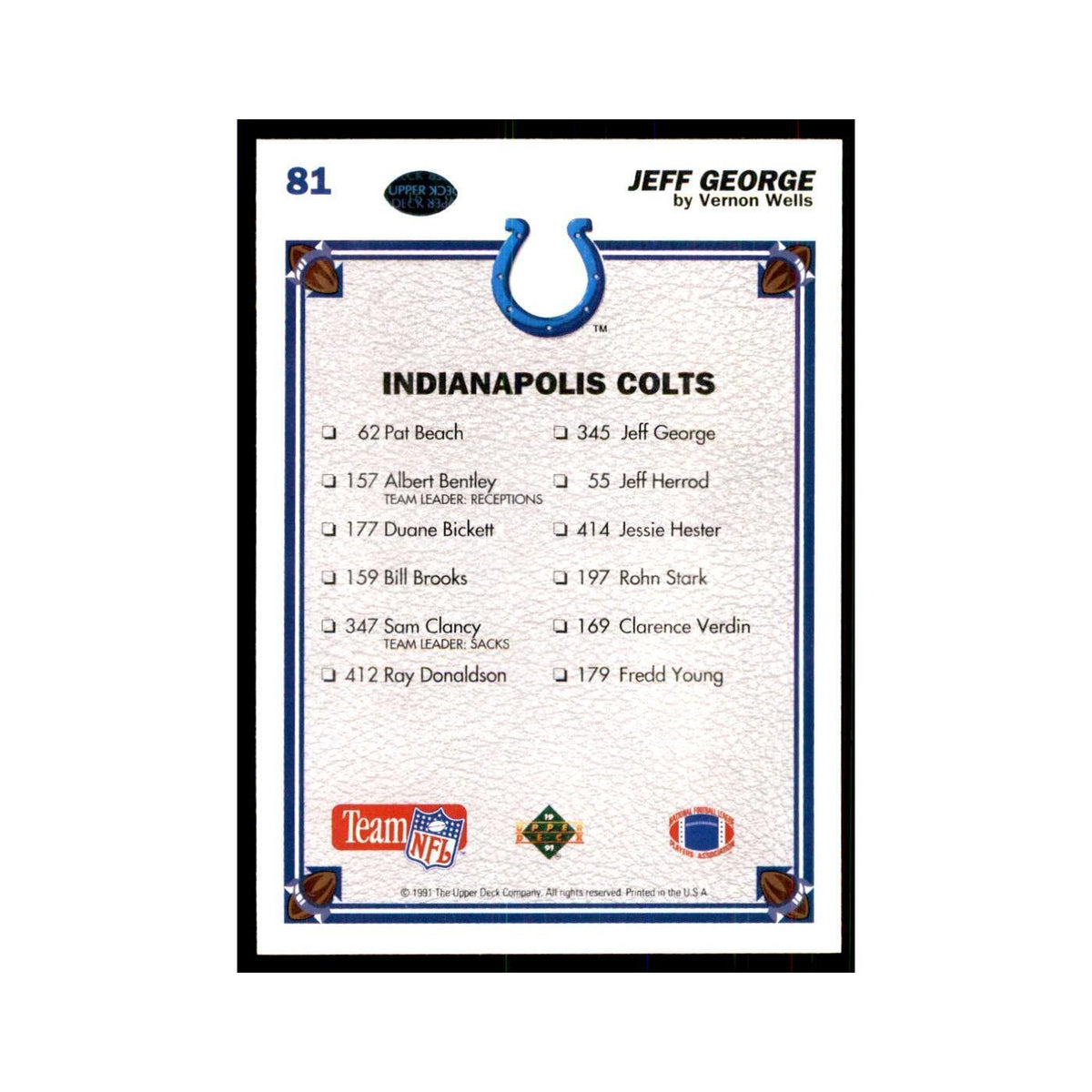 1991 Upper Deck Jeff George Colts #81