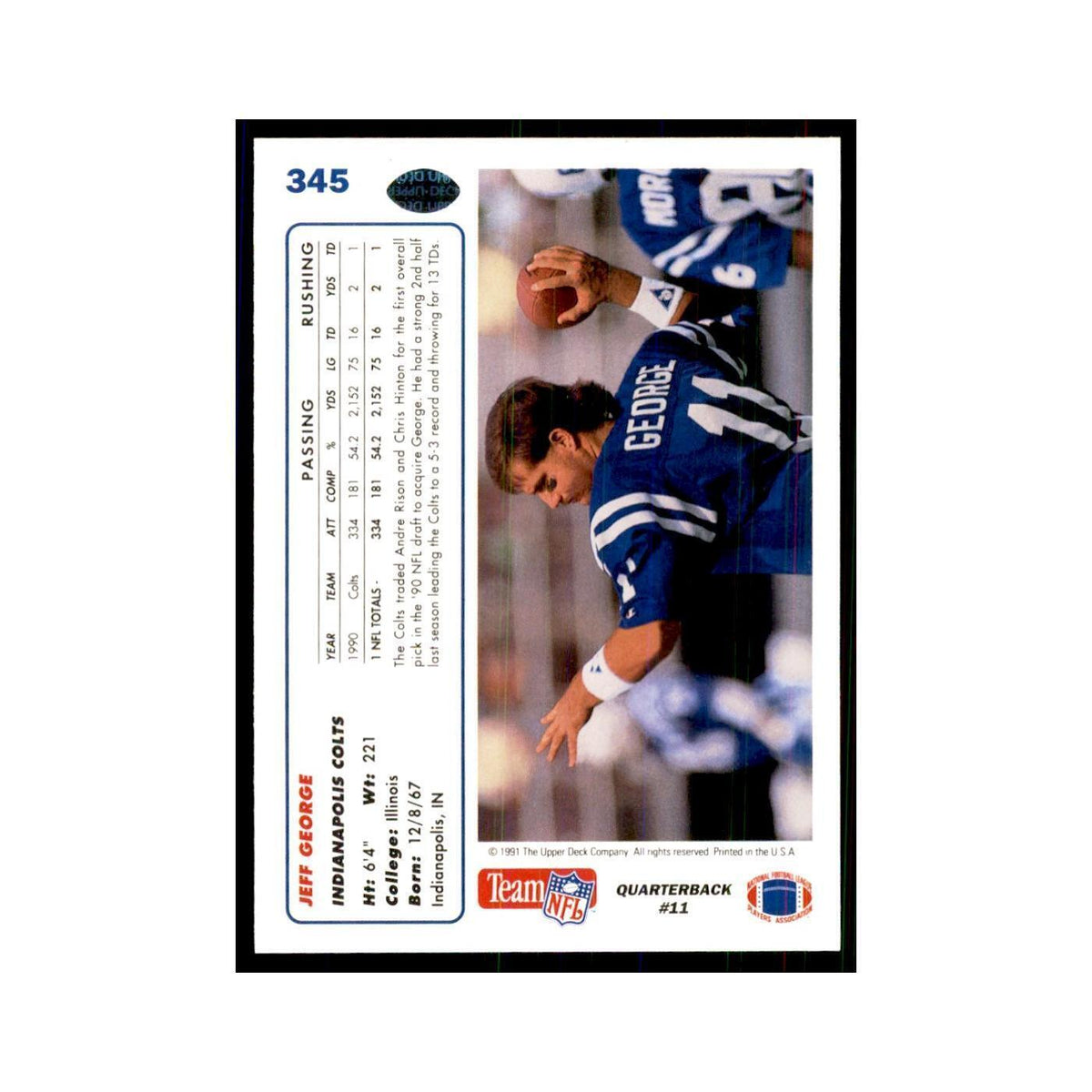 1991 Upper Deck Jeff George Colts #345