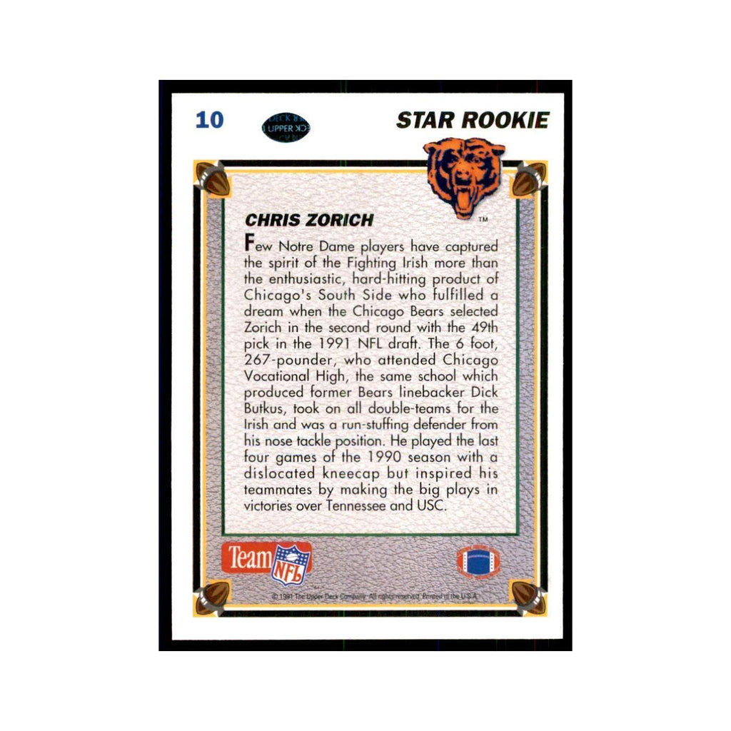 1991 Upper Deck Chris Zorich RC Bears #10