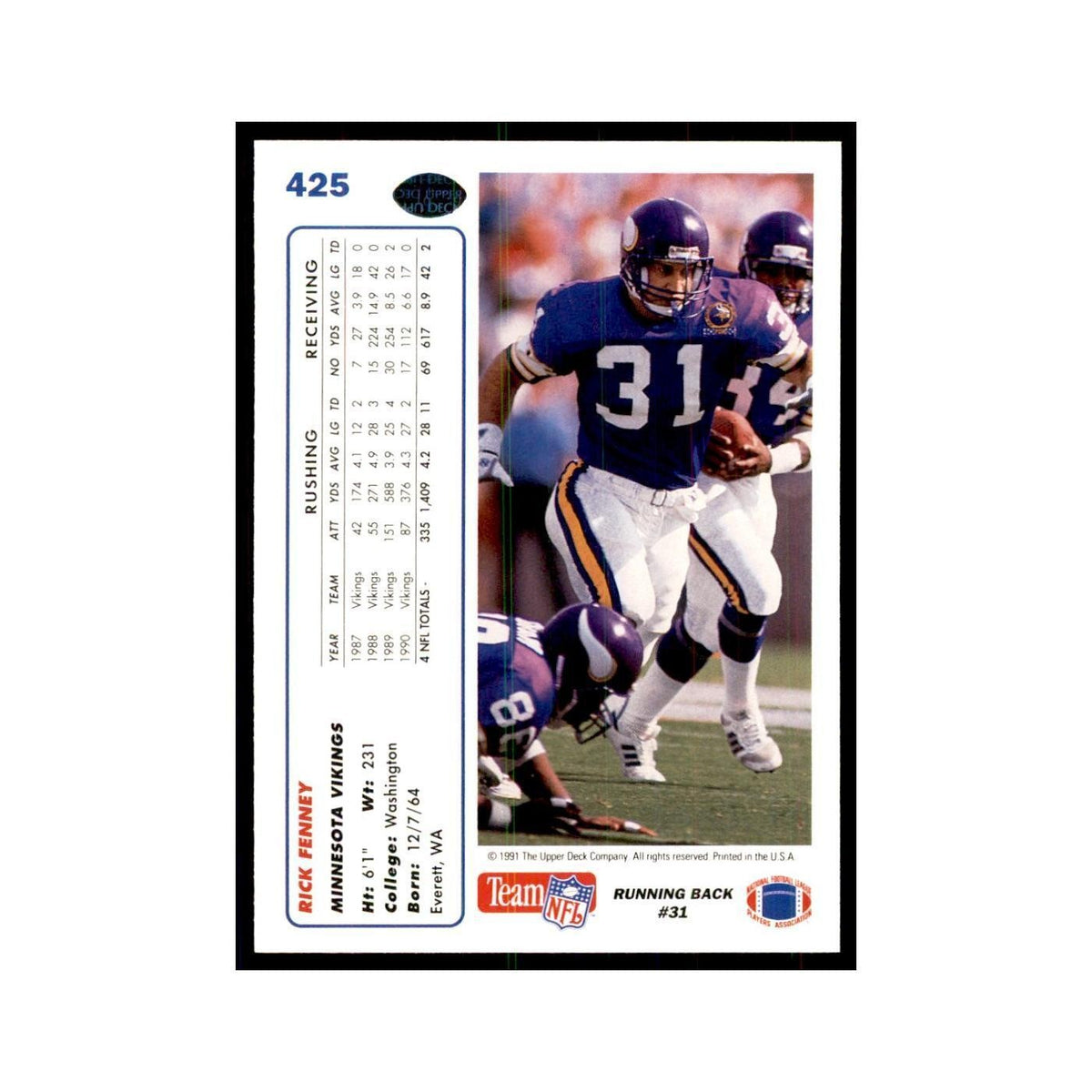 1991 Upper Deck Rick Fenney Vikings #425