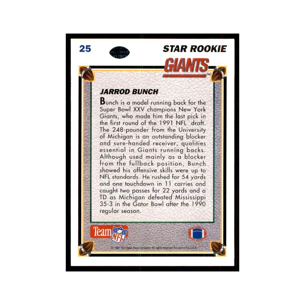1991 Upper Deck Jarrod Bunch RC Giants #25