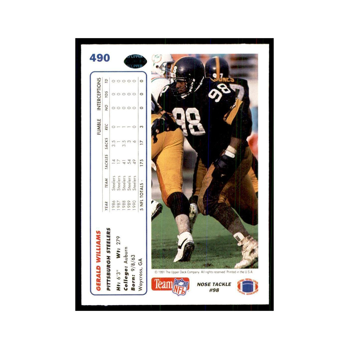 1991 Upper Deck Gerald Williams Steelers #490