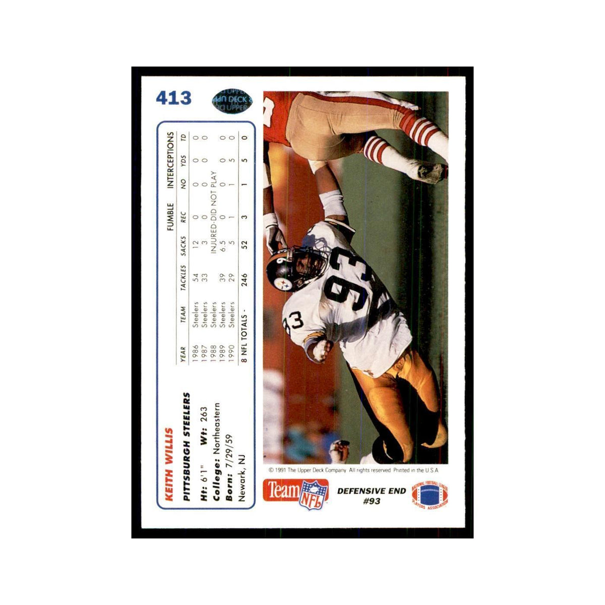 1991 Upper Deck Keith Willis Steelers #413