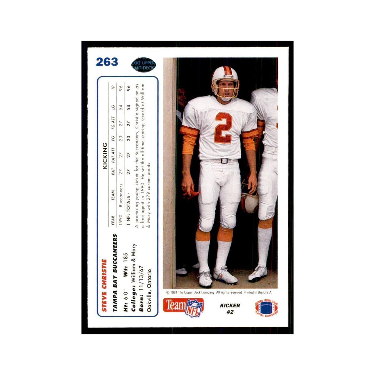 1991 Upper Deck Steve Christie Buccaneers #263