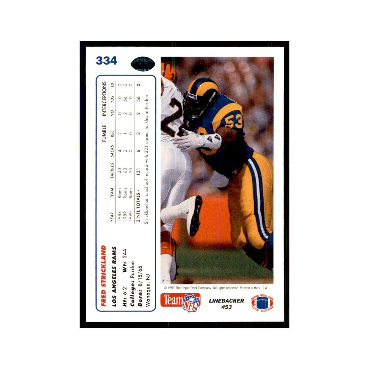 1991 Upper Deck Fred Strickland Rams #334