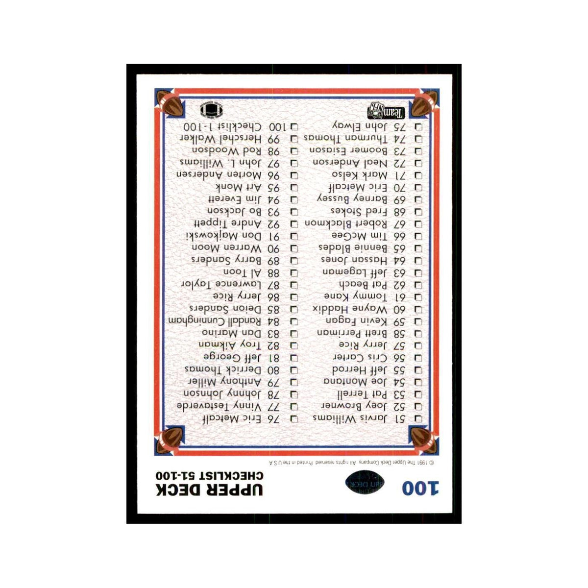 1991 Upper Deck Checklist #100