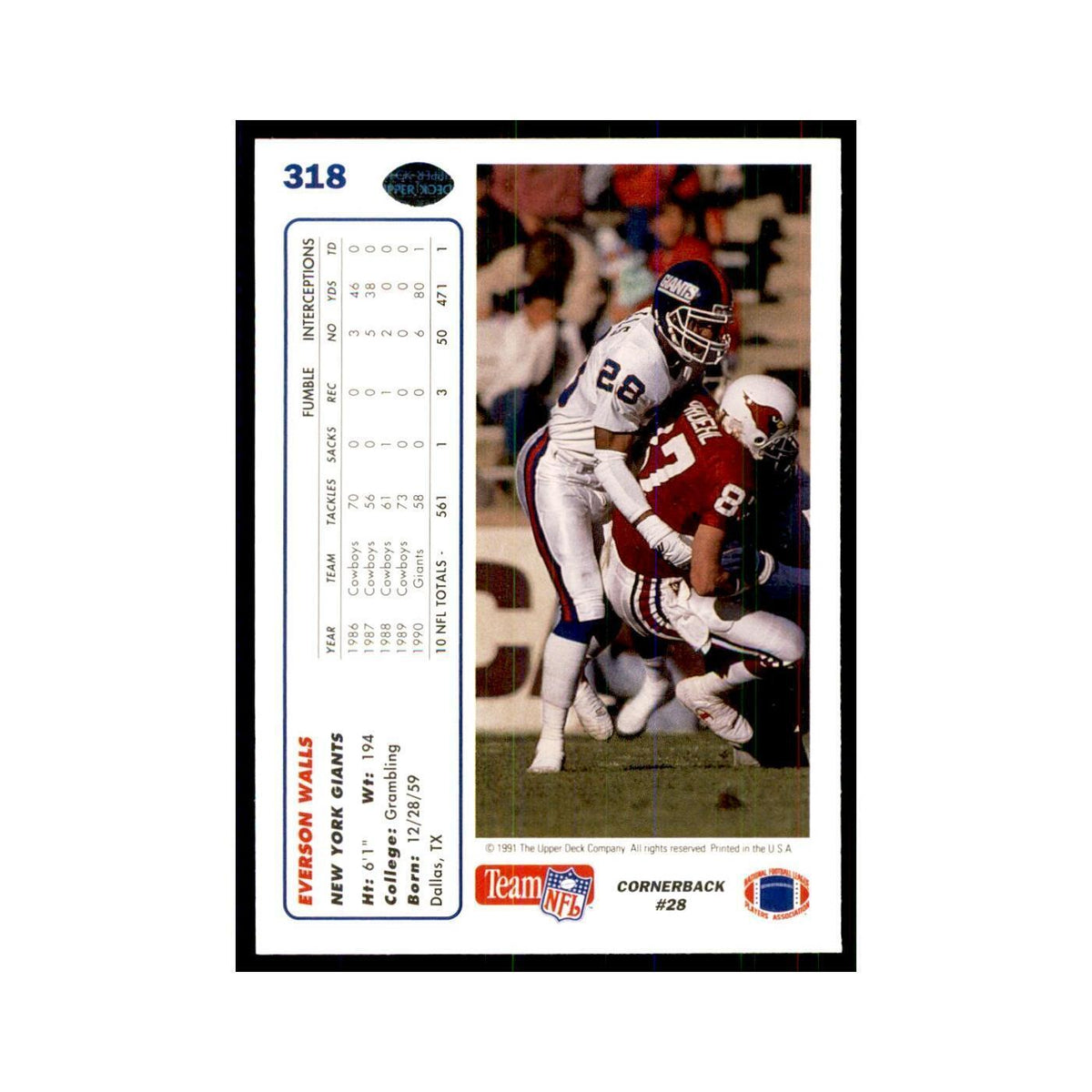 1991 Upper Deck Everson Walls Giants #318