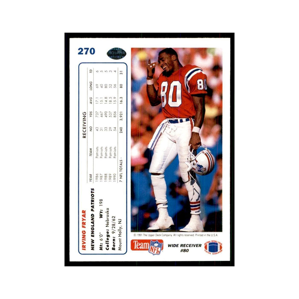1991 Upper Deck Irving Fryar Patriots #270