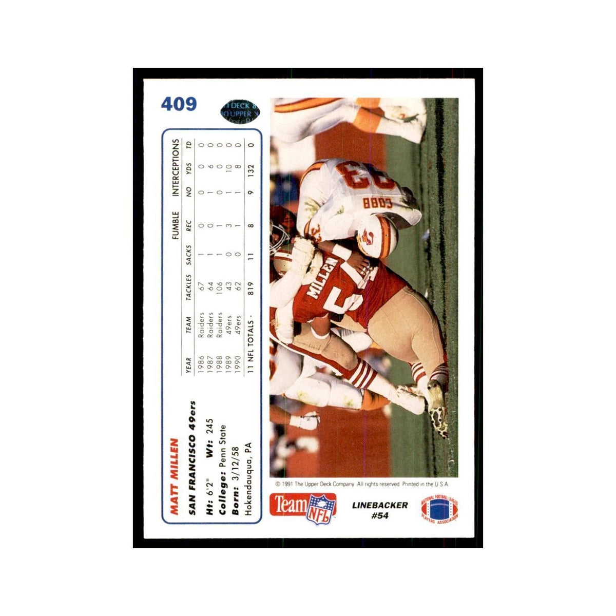 1991 Upper Deck Matt Millen 49ers #409