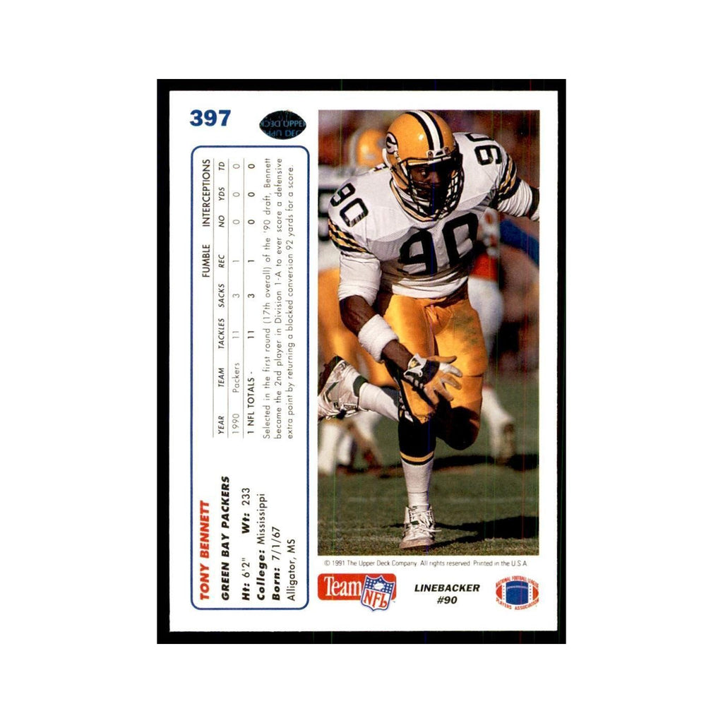 1991 Upper Deck Tony Bennett Packers #397