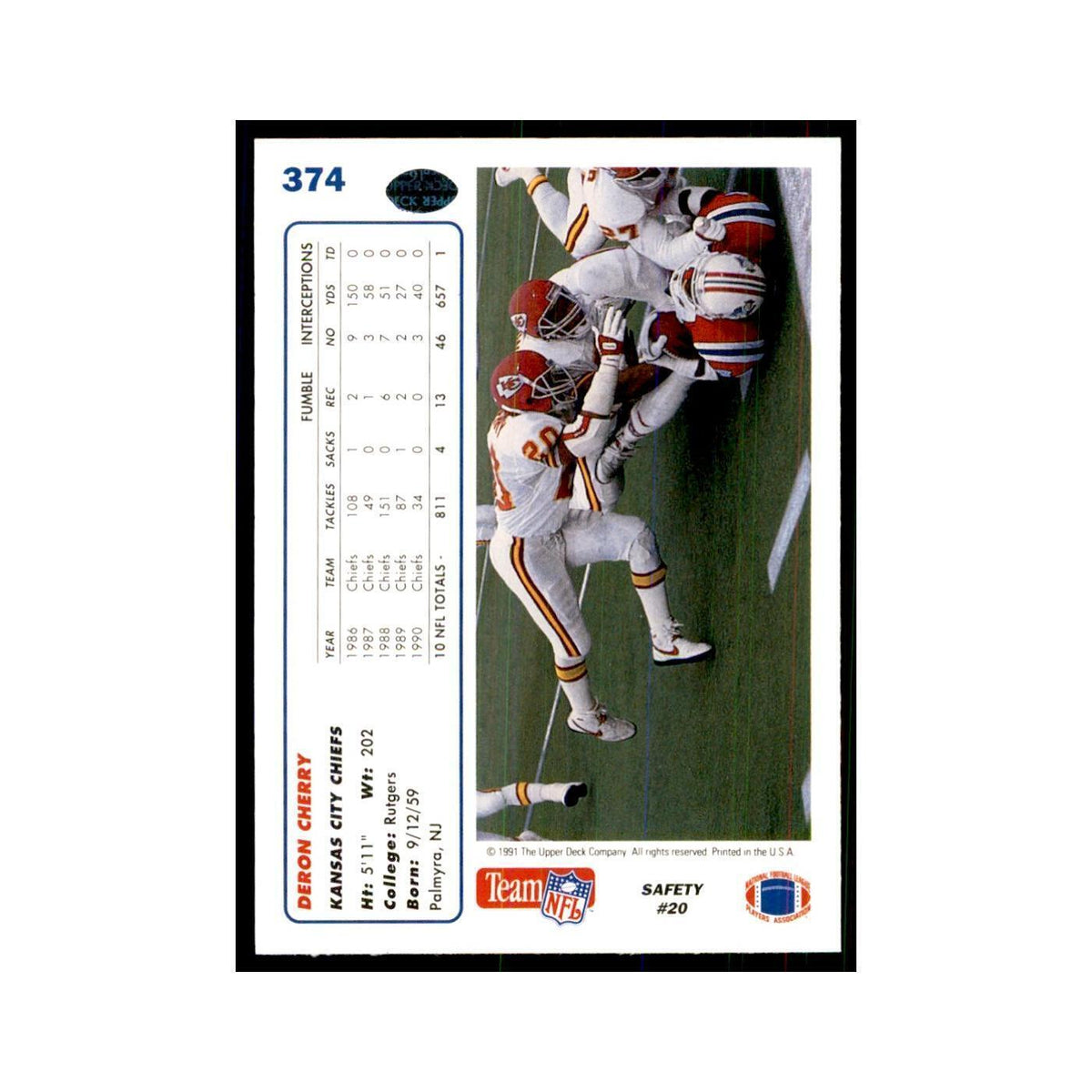 1991 Upper Deck Deron Cherry Chiefs #374