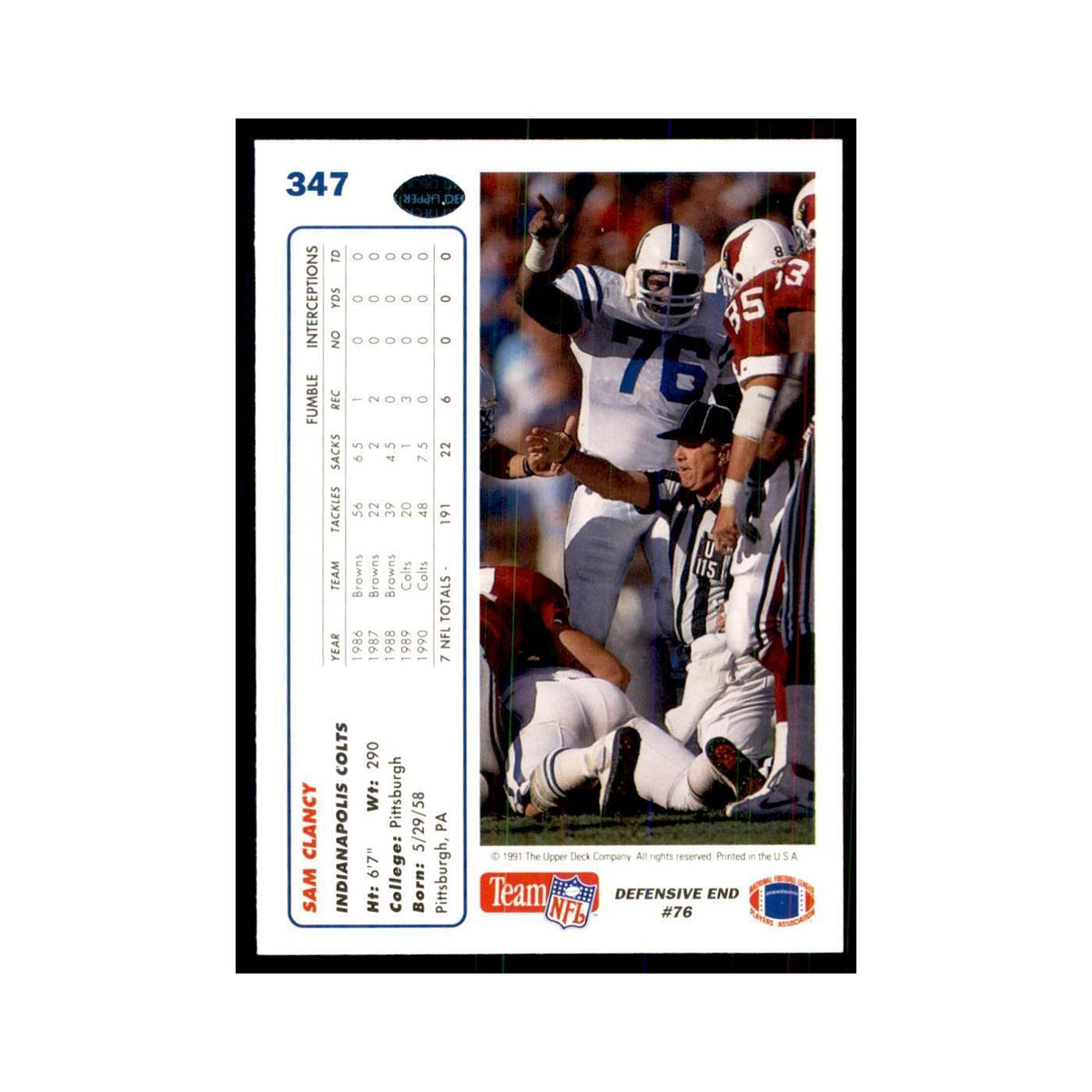 1991 Upper Deck Sam Clancy Colts #347