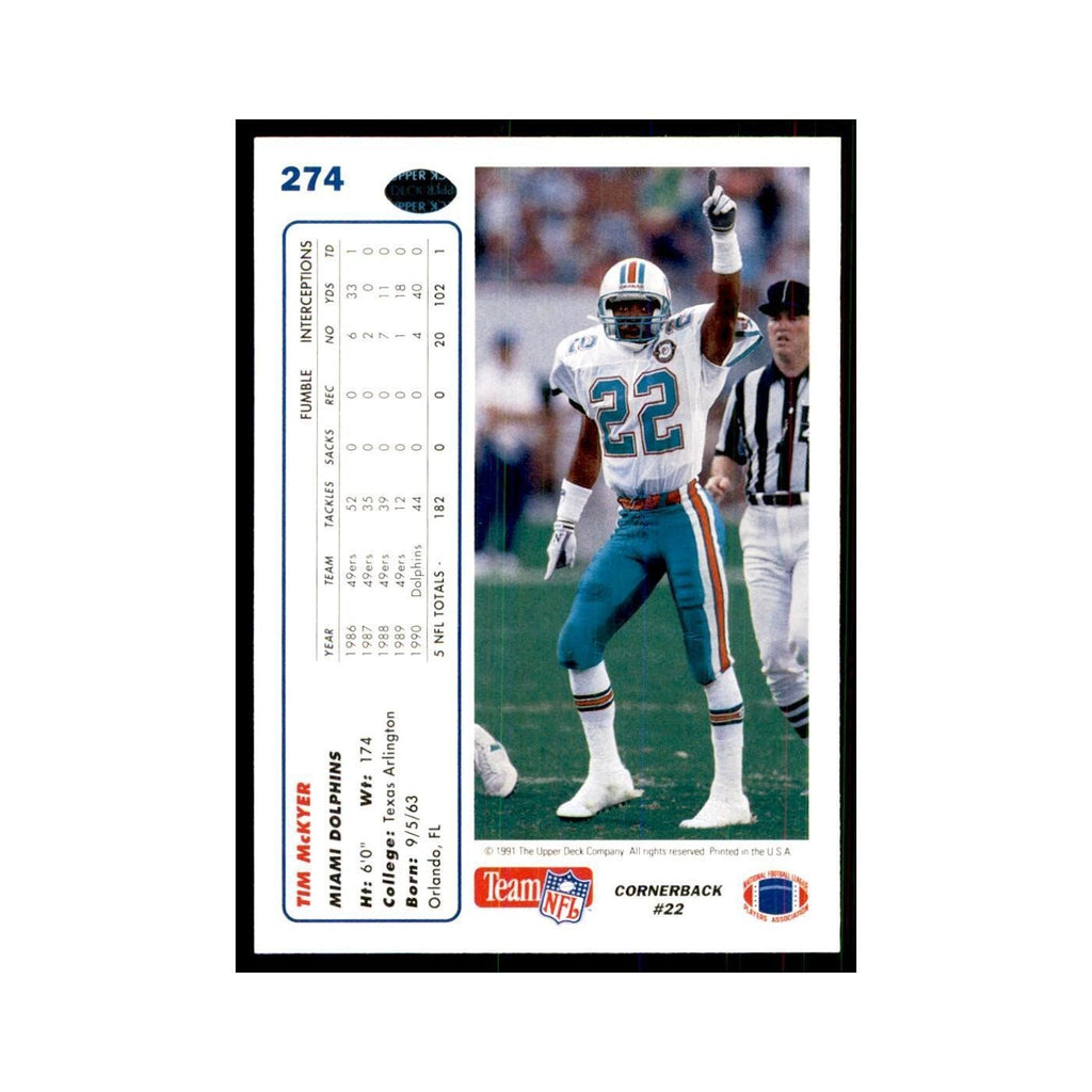 1991 Upper Deck Tim McKyer Dolphins #274