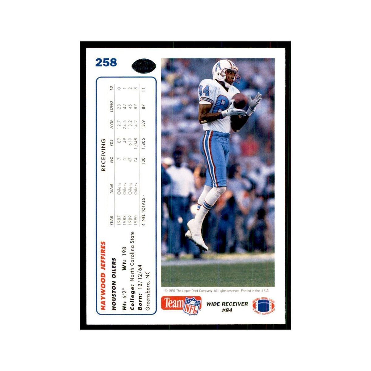1991 Upper Deck Haywood Jeffires Houston Oilers #258