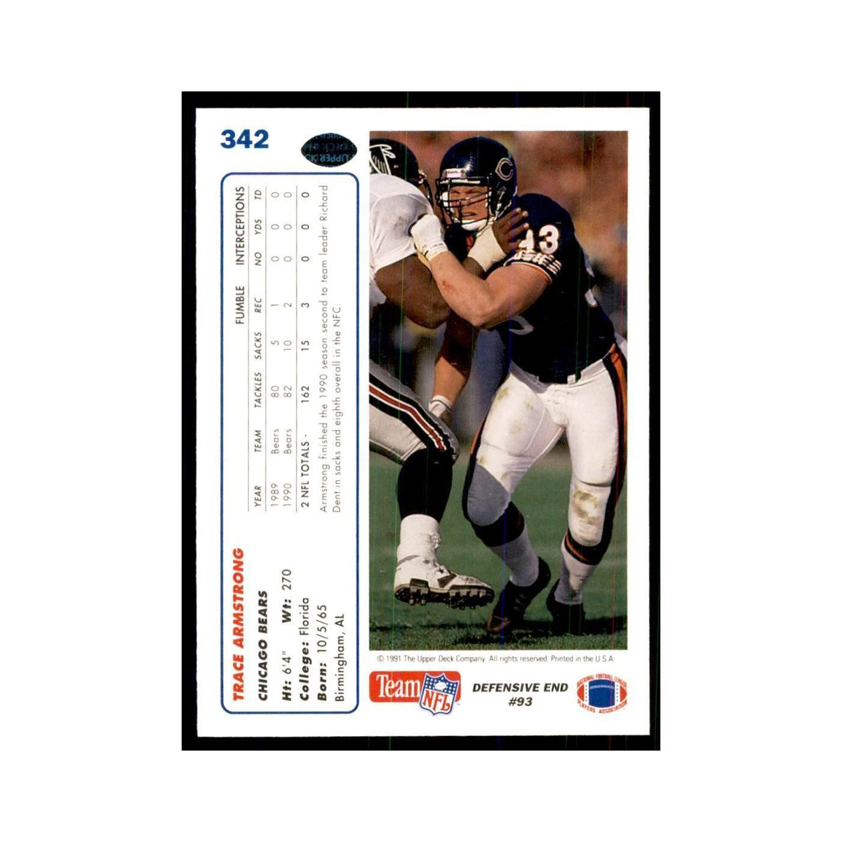 1991 Upper Deck Trace Armstrong Bears #342