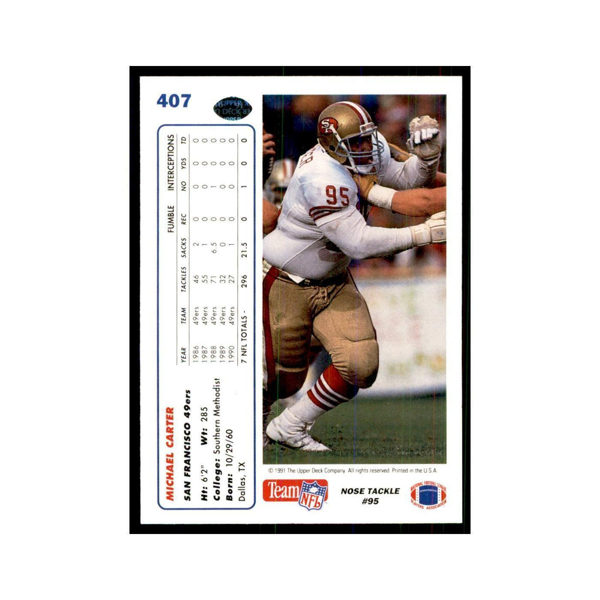 1991 Upper Deck Michael Carter 49ers #407