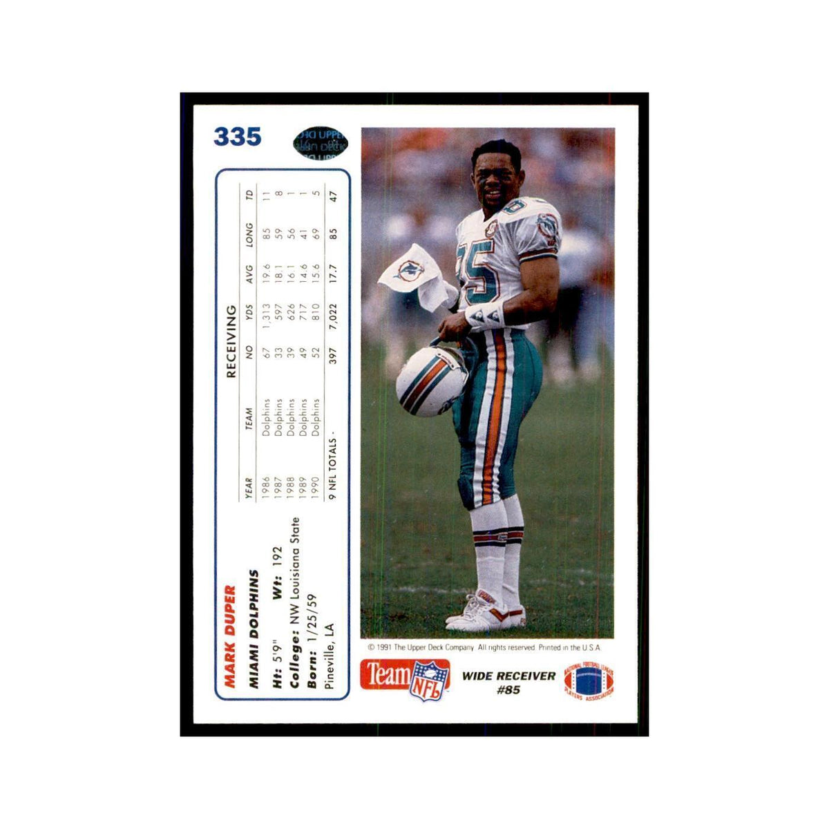 1991 Upper Deck Mark Duper Dolphins #335