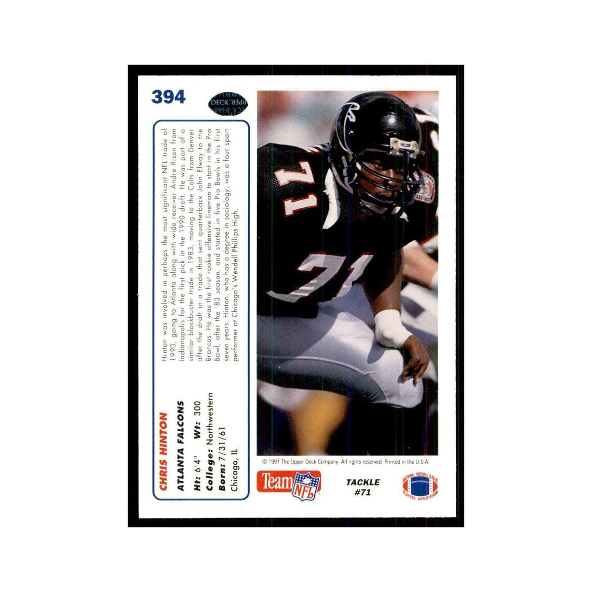 1991 Upper Deck Chris Hinton Falcons #394