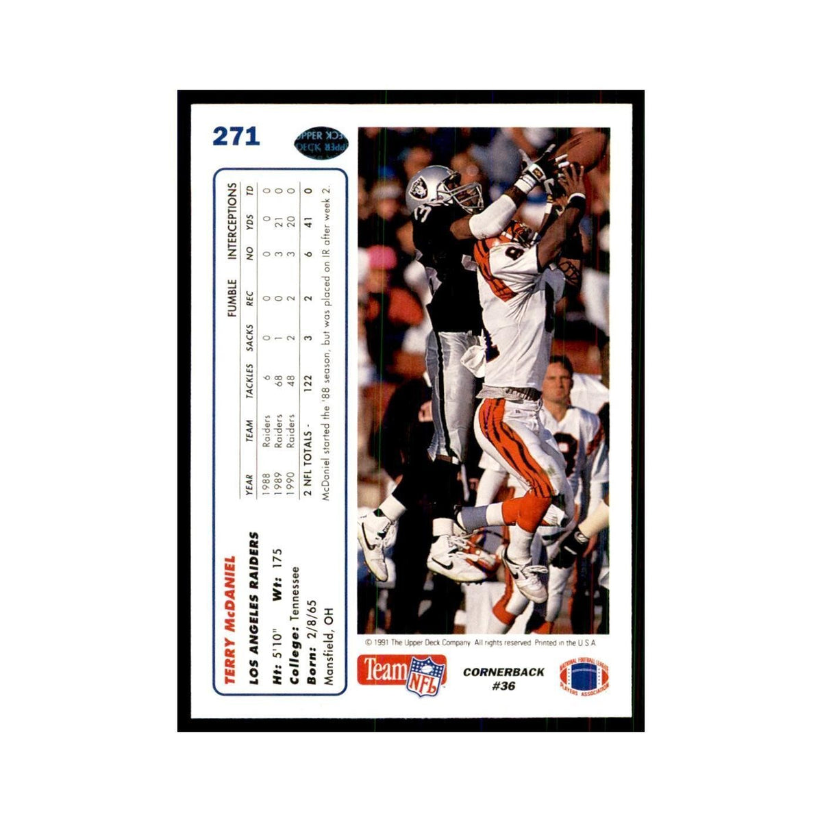 1991 Upper Deck Terry McDaniel Los Angeles Raiders #271