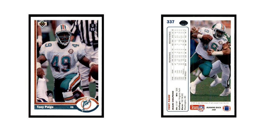 1991 Upper Deck Tony Paige Dolphins #337
