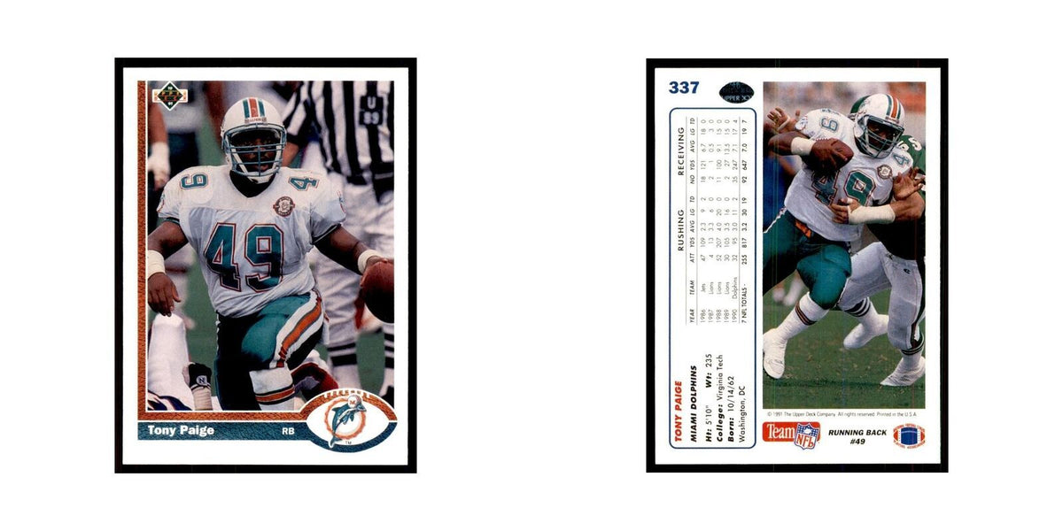 1991 Upper Deck Tony Paige Dolphins #337