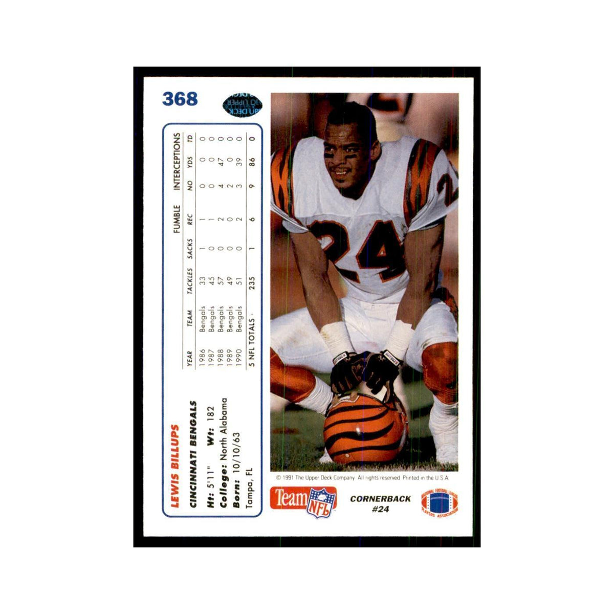 1991 Upper Deck Lewis Billups Bengals #368