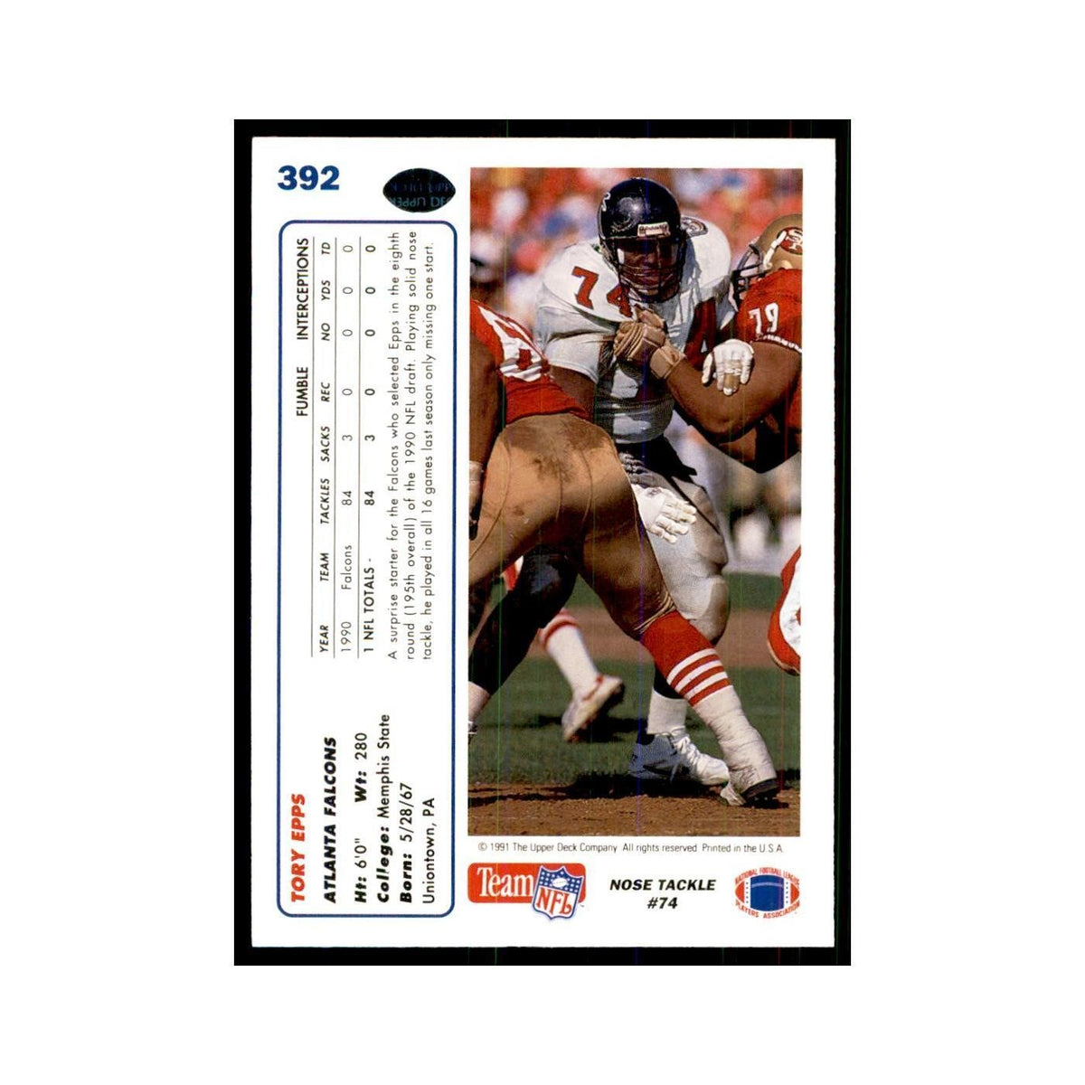 1991 Upper Deck Tory Epps Falcons #392