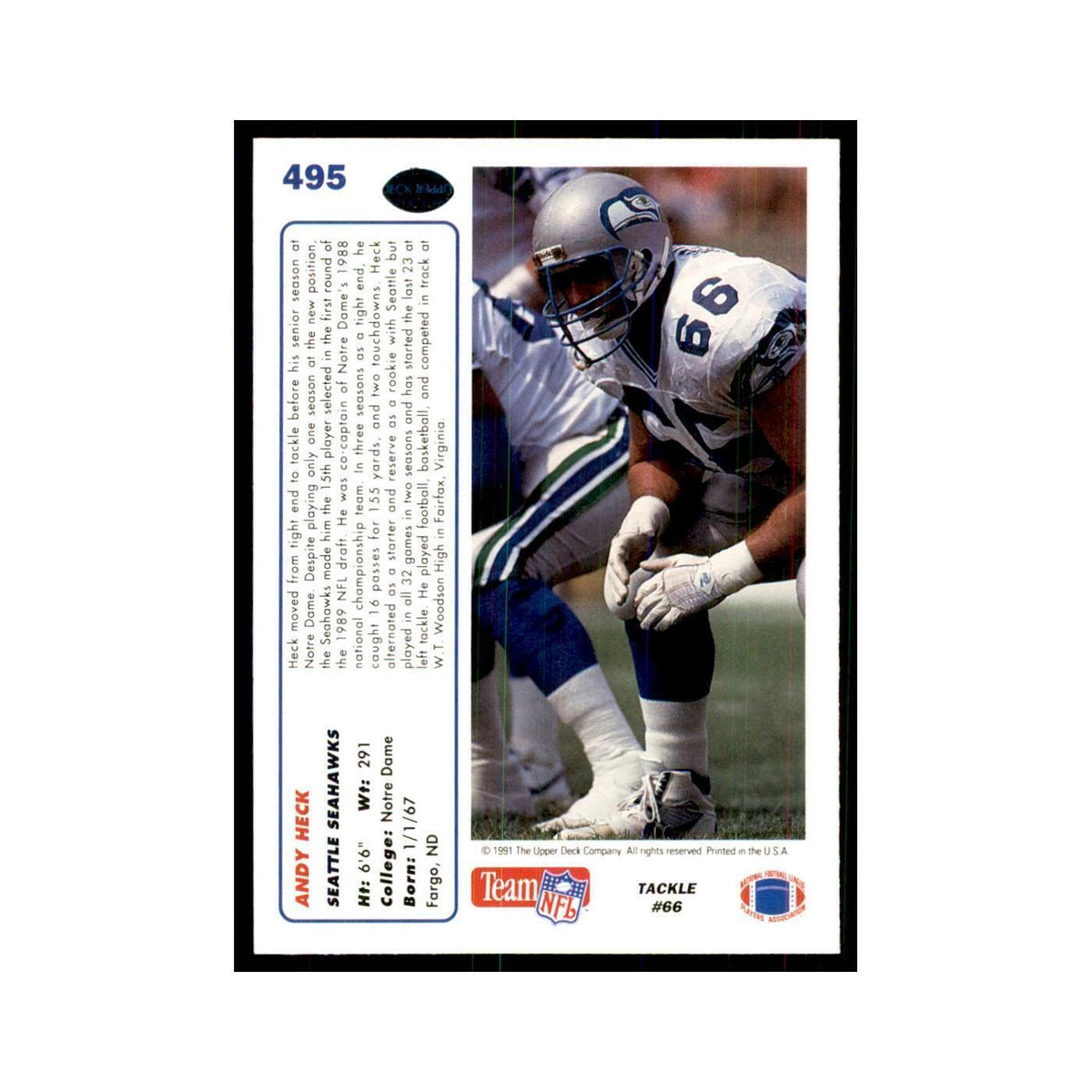 1991 Upper Deck Andy Heck Seahawks #495