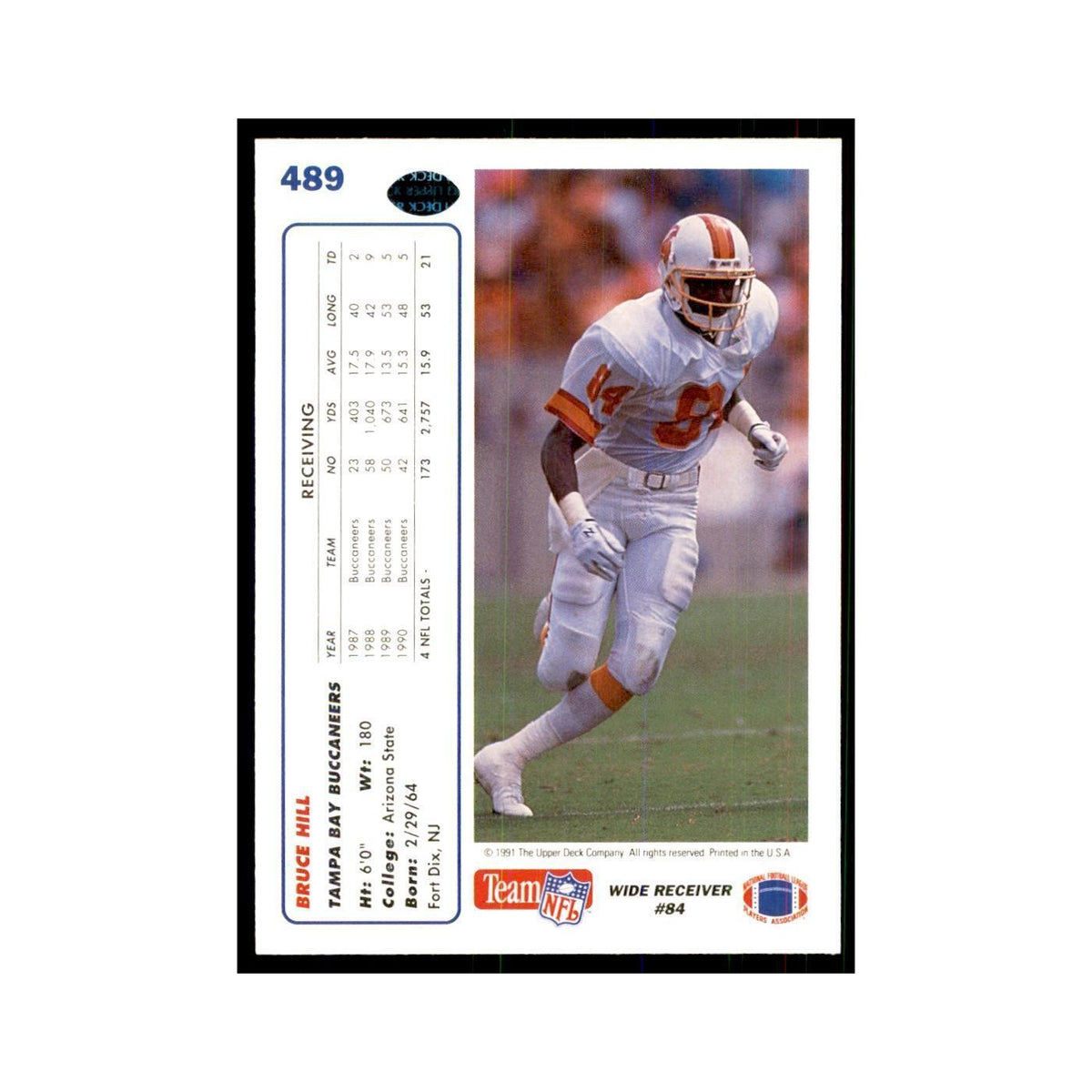 1991 Upper Deck Bruce Hill Buccaneers #489