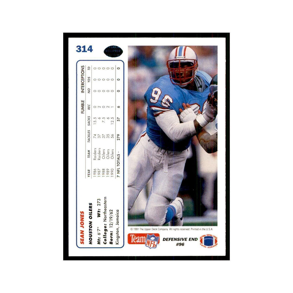 1991 Upper Deck Sean Jones Houston Oilers #314