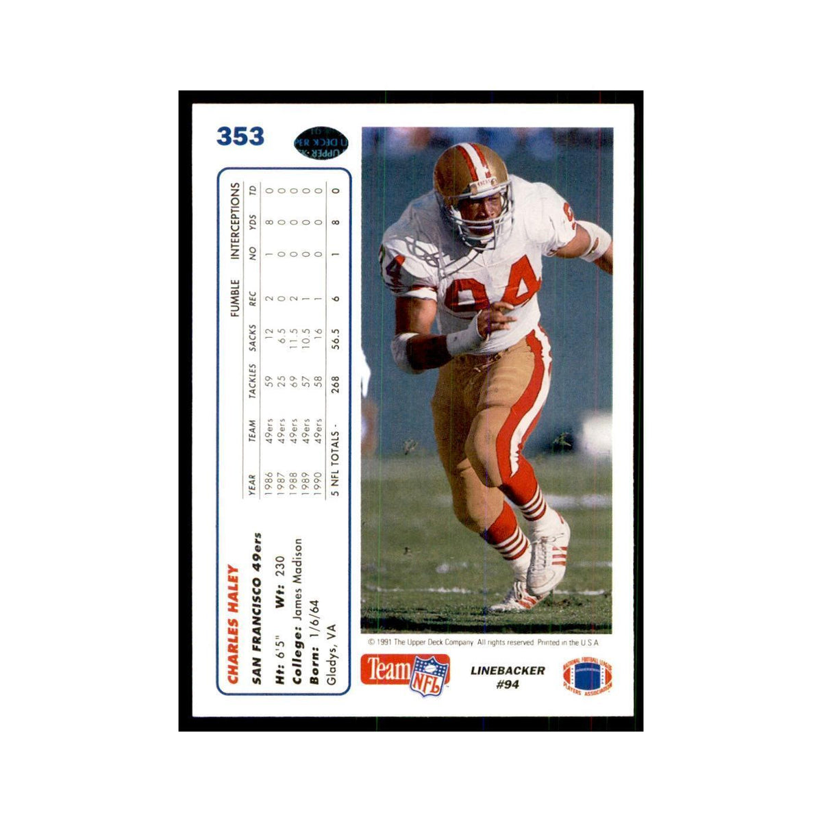 1991 Upper Deck Charles Haley 49ers #353