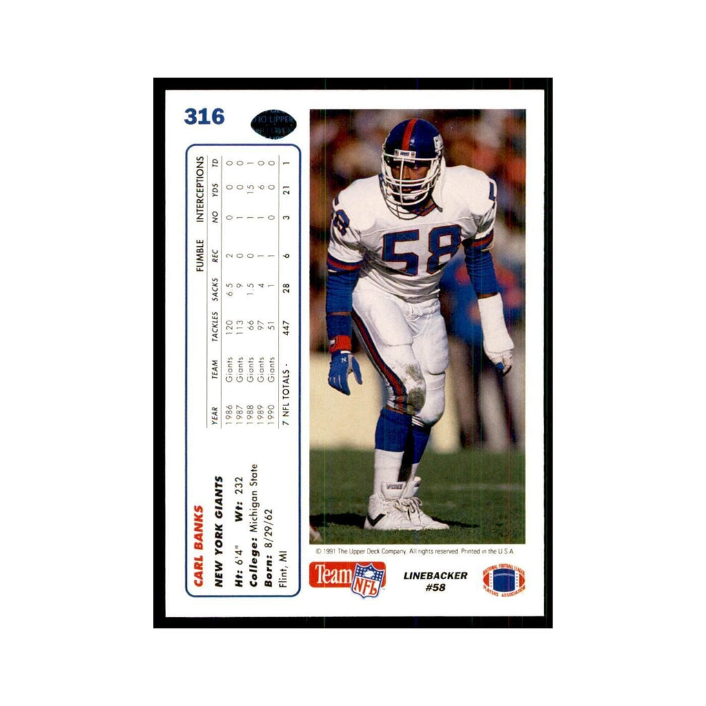 1991 Upper Deck Carl Banks Giants #316