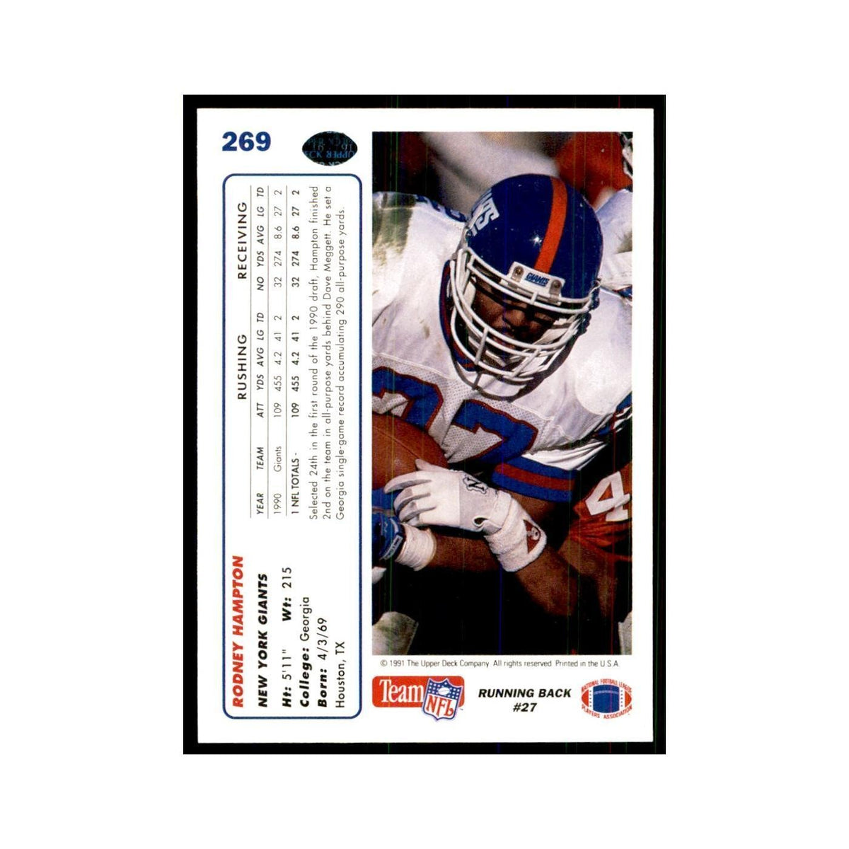 1991 Upper Deck Rodney Hampton Giants #269