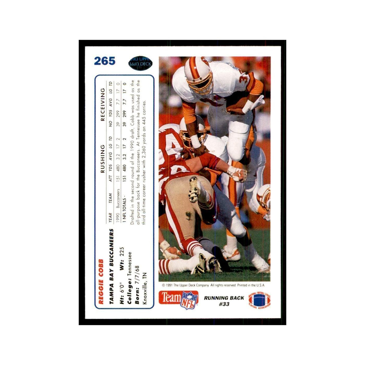 1991 Upper Deck Reggie Cobb Buccaneers #265