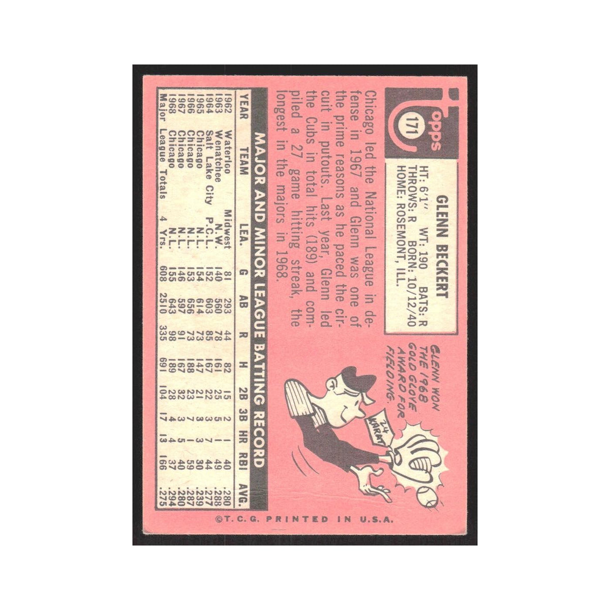 1969 Topps (damaged) Glenn Beckert Cubs #171
